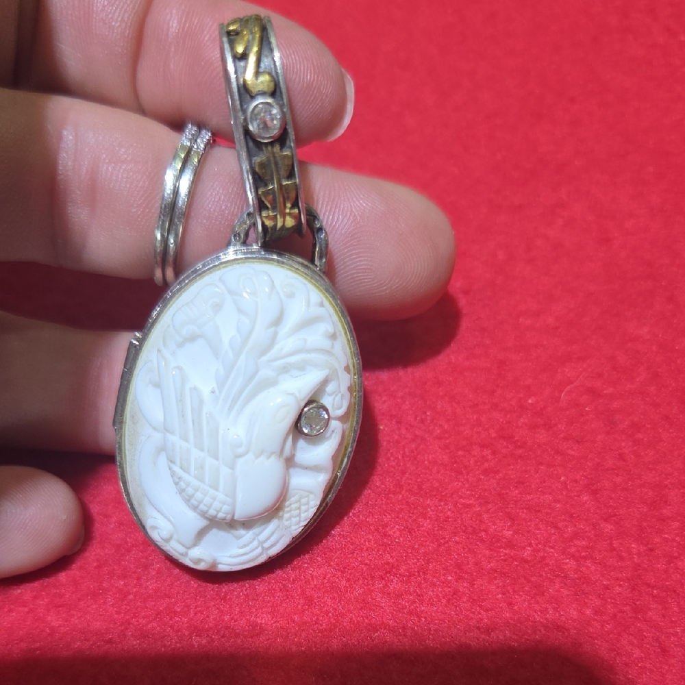 Echo Of The Dreamer Carved White Agate Bird Locket